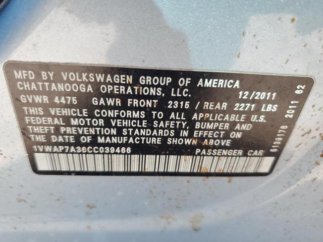 1VWAP7A36CC039466 - 2012 VOLKSWAGEN PASSAT S BLUE photo 12