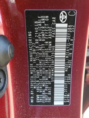 5YFM4MCE8NP129346 - 2022 TOYOTA COROLLA SE წითელი ფოტო 12