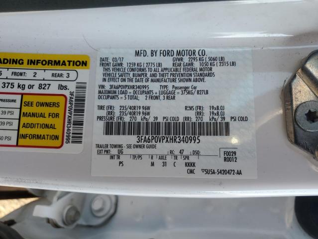 3FA6P0VPXHR340995 - 2017 FORD FUSION SPORT 白色 照片 12