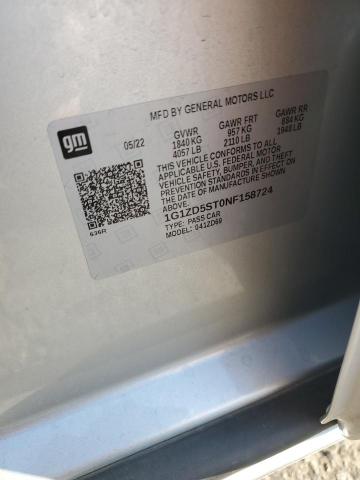 1G1ZD5ST0NF158724 - 2022 CHEVROLET MALIBU LT SILVER photo 12