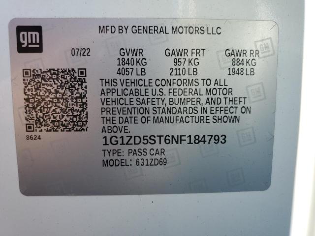 1G1ZD5ST6NF184793 - 2022 CHEVROLET MALIBU LT WHITE photo 12