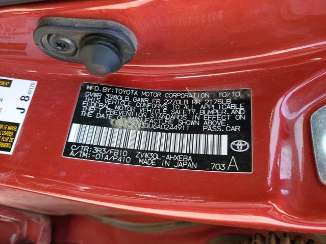 JTDKN3DU6A0244911 - 2010 TOYOTA PRIUS RED photo 12