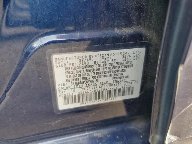 3N1AB7AP3KY307130 - 2019 NISSAN SENTRA S BLUE photo 12