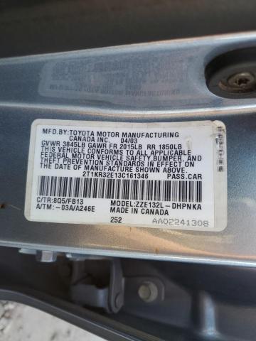 2T1KR32E13C161346 - 2003 TOYOTA COROLLA MA XR BLUE photo 12