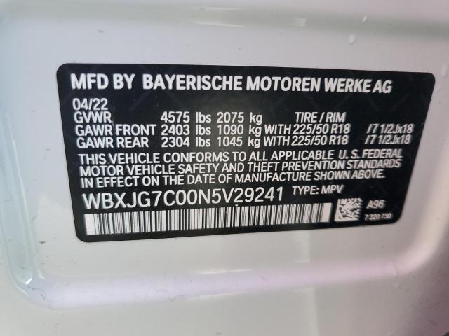 WBXJG7C00N5V29241 - 2022 BMW X1 SDRIVE28I WHITE photo 13