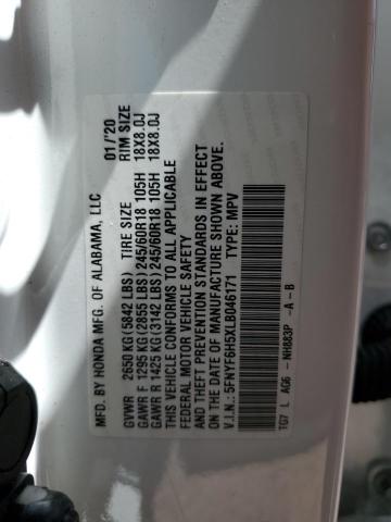 5FNYF6H5XLB046171 - 2020 HONDA PILOT EXL 白色 照片 13