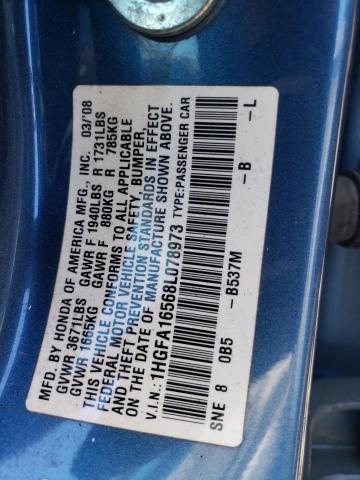 1HGFA16568L078973 - 2008 HONDA CIVIC LX ლურჯი ფოტო 12
