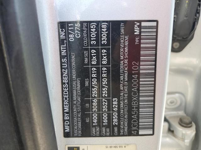 4JGDA5HBXCA004102 - 2012 MERCEDES-BENZ ML 350 4MATIC SILVER photo 13