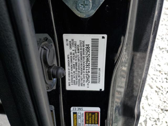 2HGFG12829H525084 - 2009 HONDA CIVIC EX 黑色 照片 12