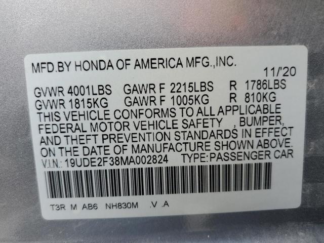 19UDE2F38MA002824 - 2021 ACURA ILX SILVER photo 12