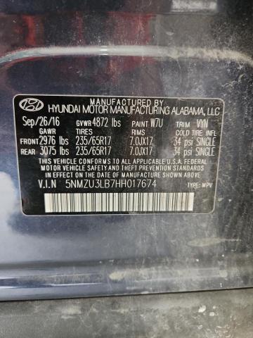 5NMZU3LB7HH017674 - 2017 HYUNDAI SANTA FE S BLUE photo 14