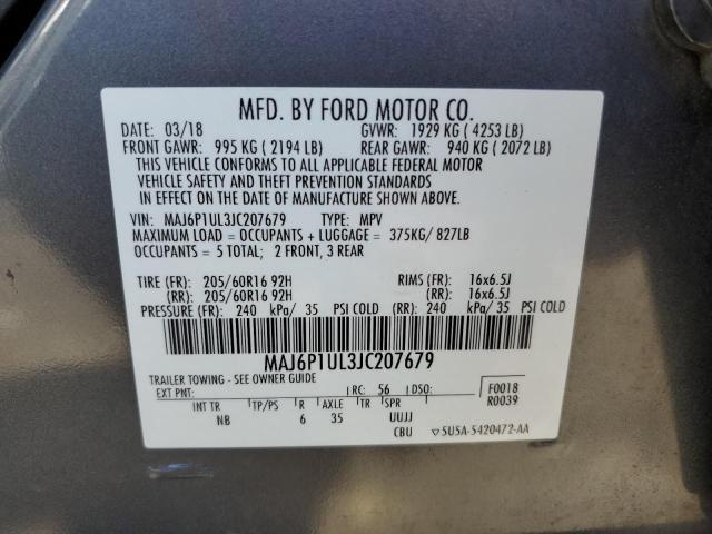 MAJ6P1UL3JC207679 - 2018 FORD ECOSPORT SE GRAY photo 14
