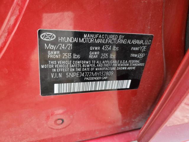 5NPEJ4J22MH132809 - 2021 HYUNDAI SONATA SEL PLUS RED photo 12