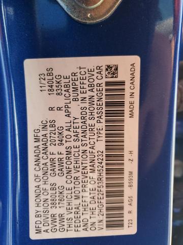 2HGFE2F53RH524232 - 2024 HONDA CIVIC SPORT 蓝色 照片 12