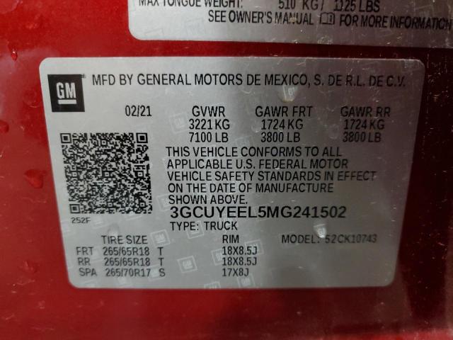 3GCUYEEL5MG241502 - 2021 CHEVROLET SILVERADO K1500 RST RED photo 12
