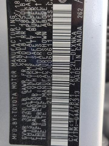 2T1BURHE7JC060611 - 2018 TOYOTA COROLLA L ნაცრისფერი ფოტო 13