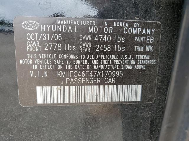 KMHFC46F47A170995 - 2007 HYUNDAI AZERA SE BLACK photo 12