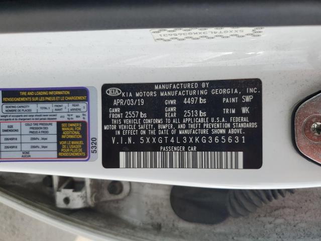 5XXGT4L3XKG365631 - 2019 KIA OPTIMA LX WHITE photo 12