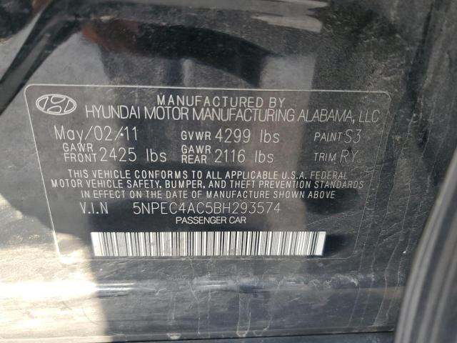 5NPEC4AC5BH293574 - 2011 HYUNDAI SONATA SE BLACK photo 12