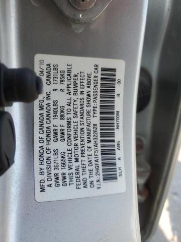 2HGFA1F51AH322628 - 2010 HONDA CIVIC LX SILVER photo 12