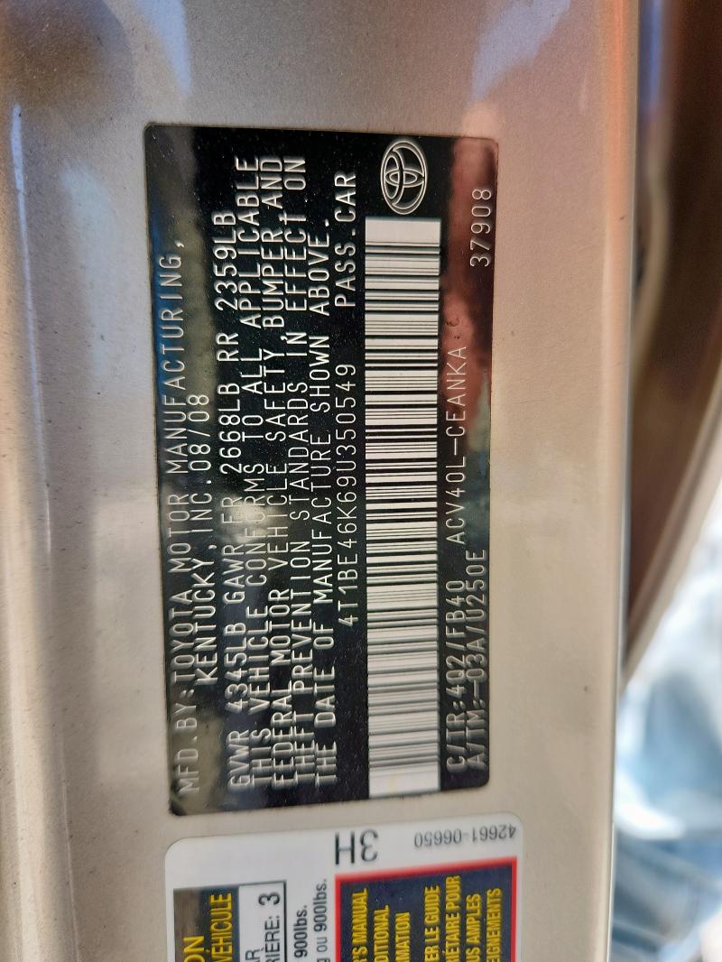 4T1BE46K69U350549 - 2009 TOYOTA CAMRY BASE TAN photo 13