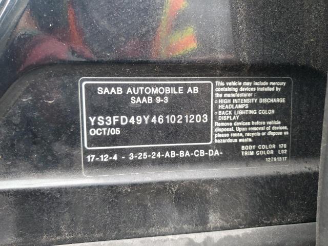 YS3FD49Y461021203 - 2006 SAAB 9-3 BLACK photo 12