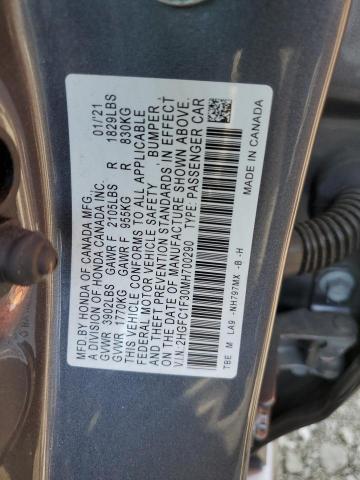 2HGFC1F30MH700290 - 2021 HONDA CIVIC EX GRAY photo 12