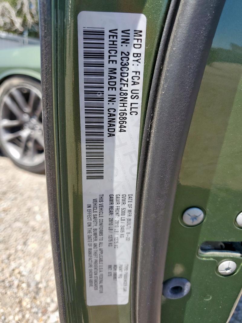 2C3CDZFJ8NH168644 - 2022 DODGE CHALLENGER R/T SCAT PACK GREEN photo 12