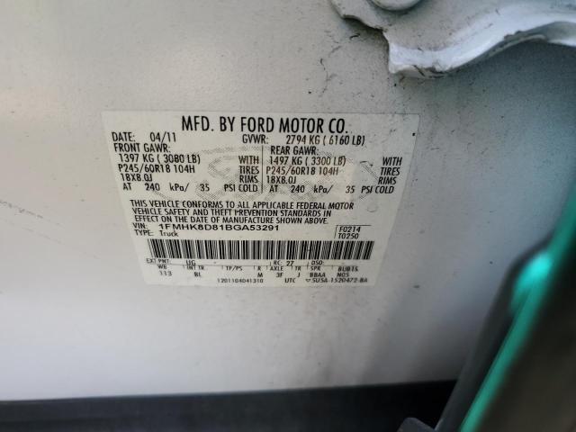 1FMHK8D81BGA53291 - 2011 FORD EXPLORER XLT WHITE photo 13