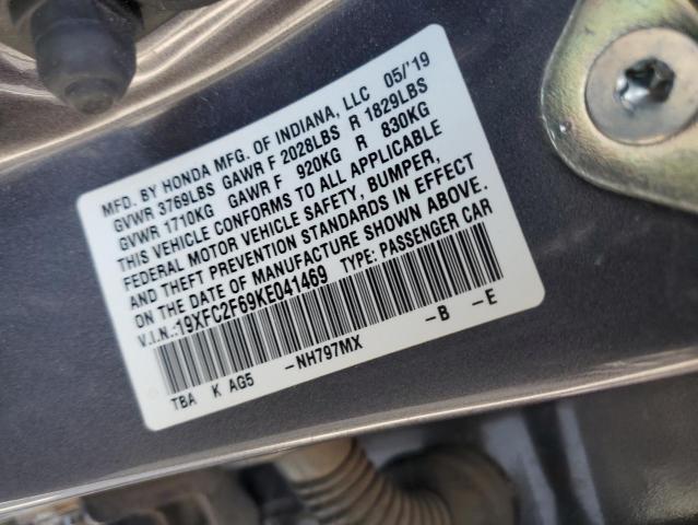 19XFC2F69KE041469 - 2019 HONDA CIVIC LX Grafitowy zdjęcie 13