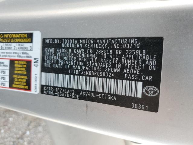 4T4BF3EK8BR098324 - 2011 TOYOTA CAMRY BASE Gümüş foto 12