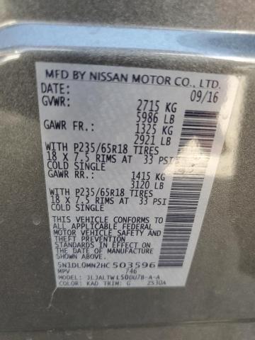 5N1DL0MN2HC503596 - 2017 INFINITI QX60 GRAY photo 13