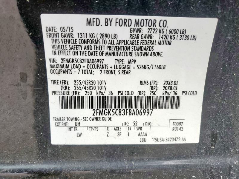 2FMGK5C83FBA06997 - 2015 FORD FLEX SEL BLACK photo 14