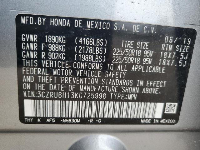 3CZRU6H13KG725998 - 2019 HONDA HR-V SPORT 银色 照片 13