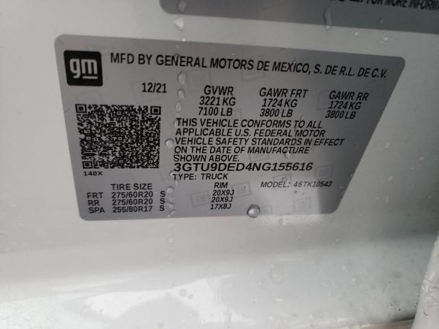 3GTU9DED4NG155616 - 2022 GMC SIERRA LIM K1500 SLT WHITE photo 13