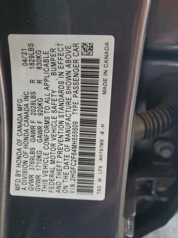 2HGFC2F64MH555609 - 2021 HONDA CIVIC LX ნაცრისფერი ფოტო 12