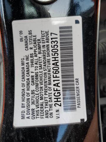 2HGFA1F60AH505317 - 2010 HONDA CIVIC LX-S أسود صورة 13