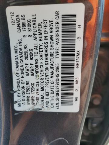 2HGFB2F92DH512965 - 2013 HONDA CIVIC EXL CHARCOAL photo 12