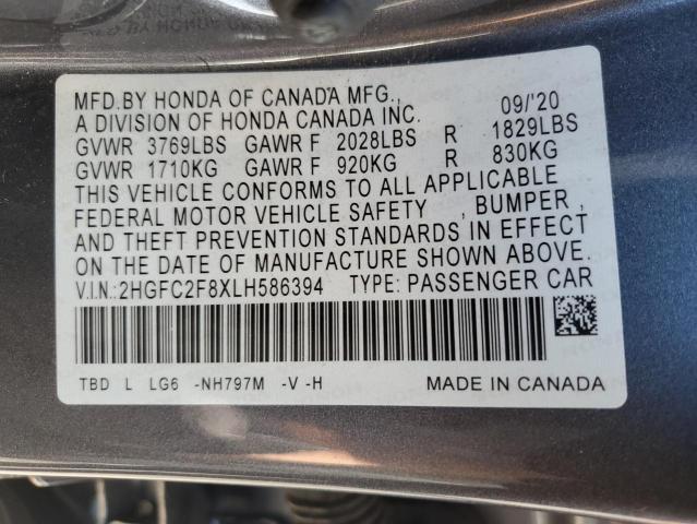 2HGFC2F8XLH586394 - 2020 HONDA CIVIC SPORT 灰色 照片 12