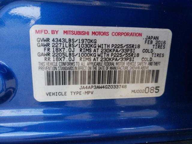 JA4AP3AW4GZ033748 - 2016 MITSUBISHI OUTLANDER ES ლურჯი ფოტო 13