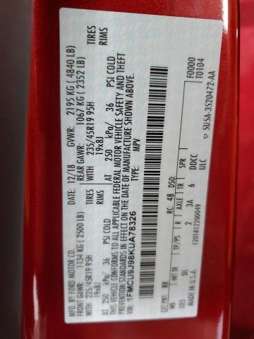 1FMCU9J98KUA78326 - 2019 FORD ESCAPE TITANIUM წითელი ფოტო 14