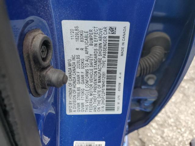 2HGFC2F67MH512561 - 2021 HONDA CIVIC LX BLUE photo 12