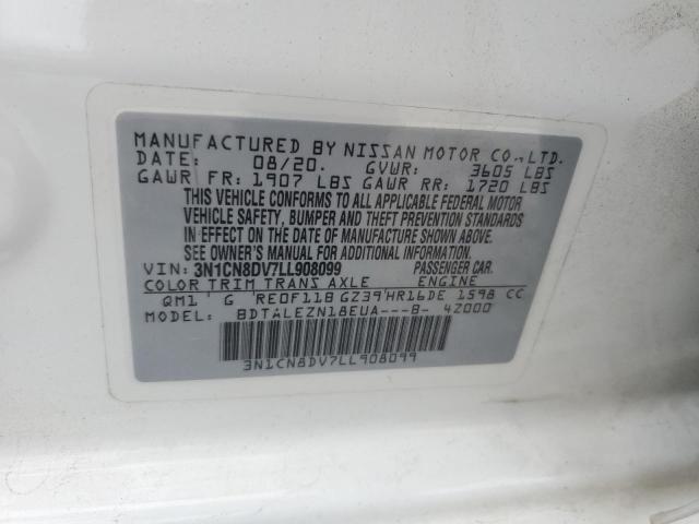 3N1CN8DV7LL908099 - 2020 NISSAN VERSA S WHITE photo 13