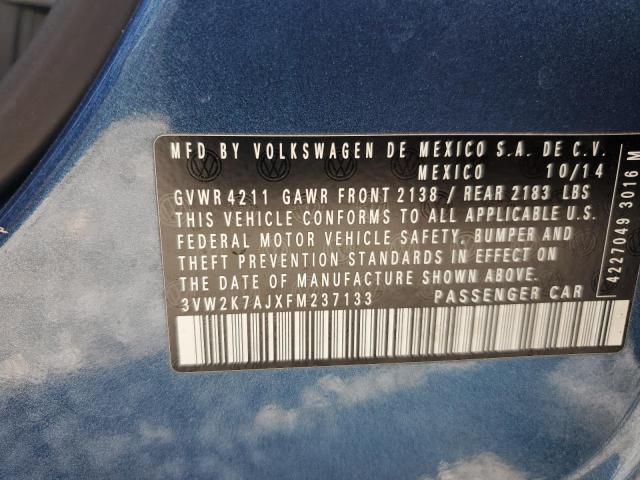 3VW2K7AJXFM237133 - 2015 VOLKSWAGEN JETTA BASE BLUE photo 12