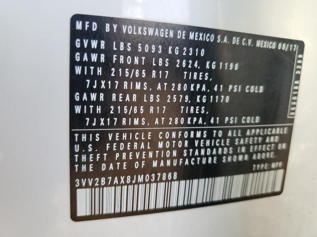 3VV2B7AX8JM037868 - 2018 VOLKSWAGEN TIGUAN SE Blanco foto 13