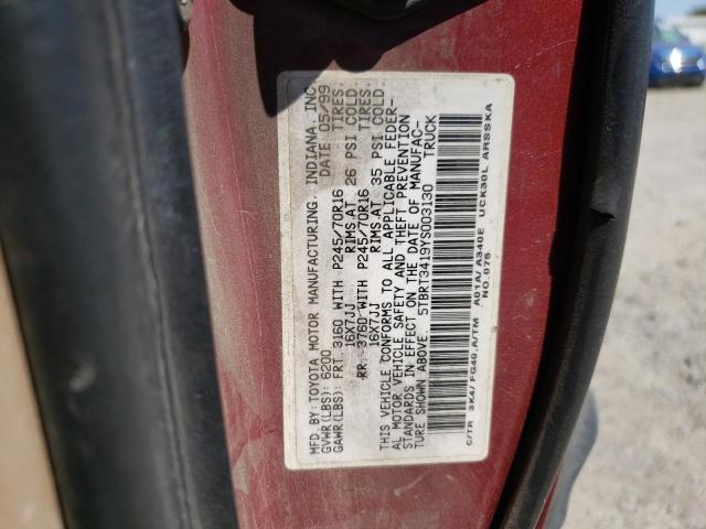 5TBRT3419YS003130 - 2000 TOYOTA TUNDRA ACCESS CAB Червоний фото 12