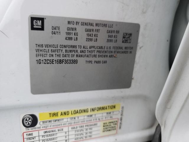 1G1ZC5E16BF363389 - 2011 CHEVROLET MALIBU 1LT WHITE photo 12