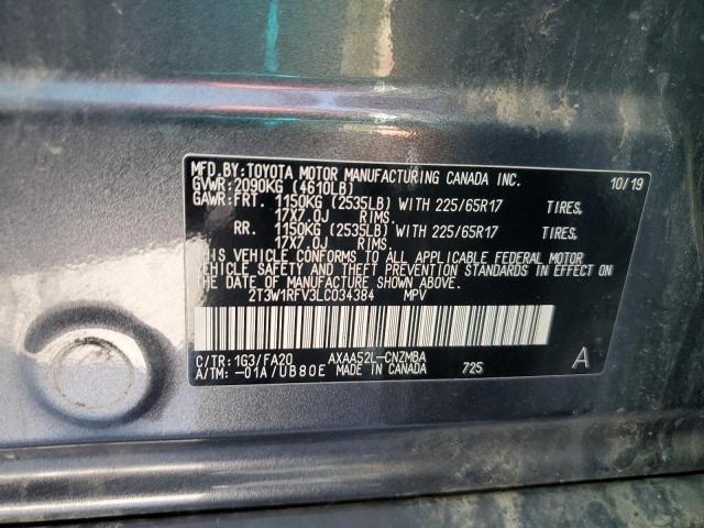 2T3W1RFV3LC034384 - 2020 TOYOTA RAV4 XLE GRAY photo 13