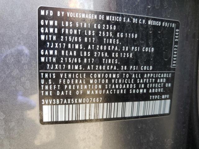 3VV3B7AX5KM007667 - 2019 VOLKSWAGEN TIGUAN SE Сұр фото 12