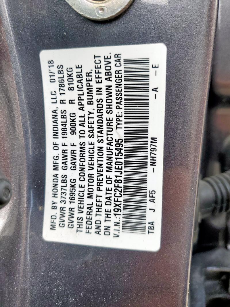 19XFC2F81JE015495 - 2018 HONDA CIVIC EX Grau Foto 13